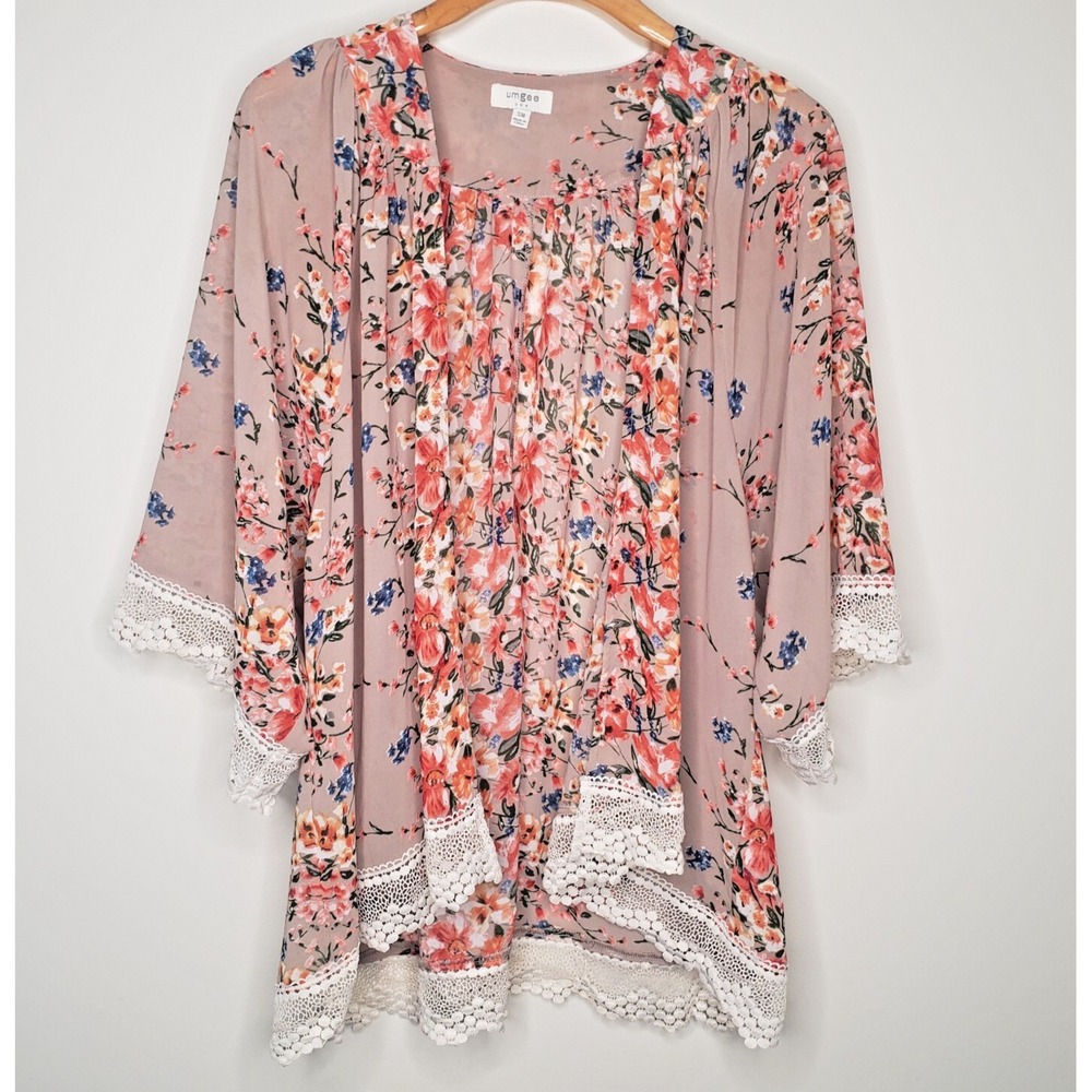 Umgee Kimono Cardigan Sz S/M Oversized Boho Flowy Sheer‎ Open Front Floral